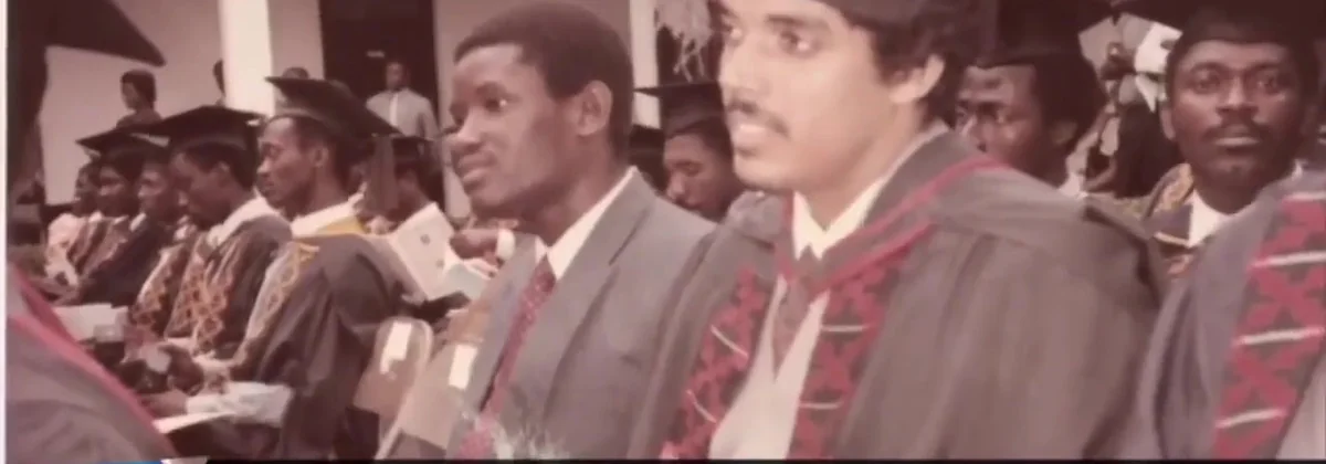 Dag Heward-Mills in a graduation gown among the new doctors of his medical school class.